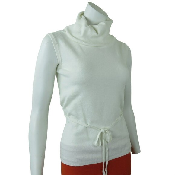 New Turtleneck Sweater Top L White Knit Tie Belt Sleeveless V.A.S. Clothing Co. - Picture 8 of 12